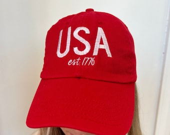 Embroidered USA Hat, 4th of July Embroidered hat, Fourth of July Parade Outfit, 1776 Hat, America cap, Patriotic Gift, Independence day gift
