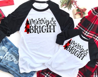 Merry and Bright, Buffalo Plaid Mommy and Me, Christmas Matching Shirts, Christmas Womens Clothing, Buffalo Plaid Top, Christmas Shirts