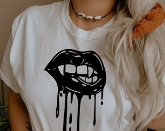 Halloween party outfit, womens halloween shirt, halloween shirt women, vampire shirt for halloween, graphic tee with lips
