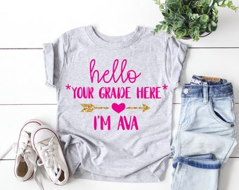 kindergarten shirt, hello second grade shirt, first day of school shirt, 3rd grade tee, announcement second grade tee, 4th grade tee
