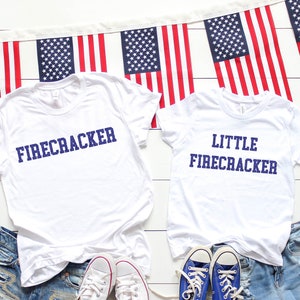 firecracker shirt, glitter 4th of july shirts, red white and cute shirts, fourth of 4th matching tees, patriotic mommy and me tees image 1