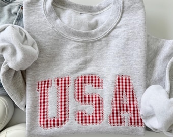 Embroidered USA Sweatshirt, Womens 4th of July Crewneck