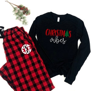 Christmas Buffalo plaid Pajamas, womens christmas pajamas, Christmas eve Pajamas, Cute Christmas Sleepwear, monogram christmas pajamas
