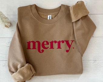 embossed Merry Sweatshirt, Christmas sweater, Christmas shirt, Oversized Cozy Sweatshirt, Holiday women's shirt, Christmas party shirt