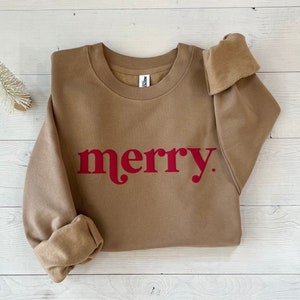 embossed Merry Sweatshirt, Christmas sweater, Christmas shirt, Oversized Cozy Sweatshirt, Holiday women's shirt, Christmas party shirt