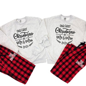 Our First Christmas Pajamas, Couples Christmas pajamas, matching christmas pajamas, mr and mrs couple pajamas, Newlywed Christmas Pajamas