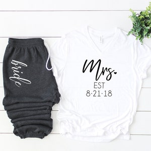 bride tshirt, mrs shirt, I said yes, bridal gift set, gift set for bride, just engaged gift set, bride sweatpants, future mrs shirt