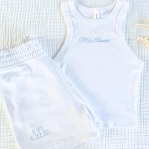 Mrs. Pajama Set, Mrs Tank & Joggers, Bridal Pjs, Bride Pajamas, Mrs. Set, Bridal Shower Outfit, Engagement Gift for Her, Embroidered
