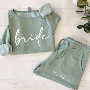 Bride to be outfit, Matching Bride sweatsuit, Bride sweatshirt, Honeymoon set, Custom bridal shorts, Bridal shower gift, Bridal gift set