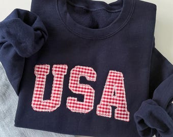Embroidered USA Sweatshirt, 4th Of July Crewneck