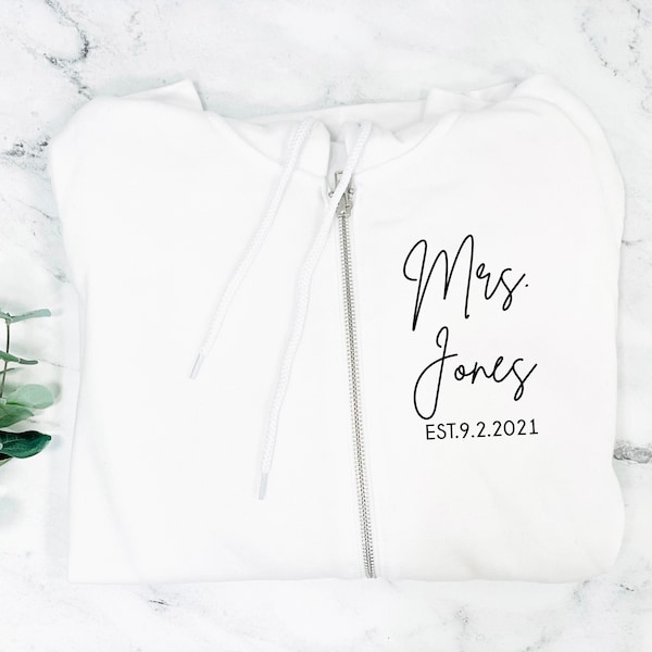 custom bridal gift, custom women's hoodie, bride zip up, personalized gift for bride, wedding gift, honeymoon pajamas, bride to be gift,