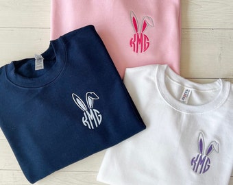 Embroidered Easter Monogram Sweatshirt, Bunny Ear Sweatshirt, Customized Easter Sweater, Embroidery Shirt, Personalize Shirt, Spring Colors