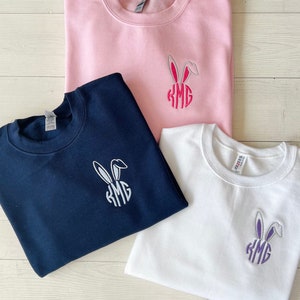 Embroidered Easter Monogram Sweatshirt, Bunny Ear Sweatshirt, Customized Easter Sweater, Embroidery Shirt, Personalize Shirt, Spring Colors image 1