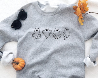 Ghost Crewneck, Women's Halloween Sweatshirt, Embroidered Ghost Sweatshirt, Halloween Sweater, Cozy Fall Sweatshirt, Halloween Outfit