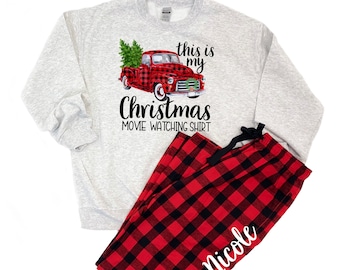 Christmas Movie Watching Shirt, Christmas Buffalo plaid Pajamas, womens christmas pajamas, Christmas eve Pajamas