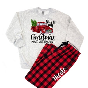 Christmas Movie Watching Shirt, Christmas Buffalo plaid Pajamas, womens christmas pajamas, Christmas eve Pajamas