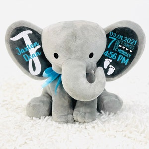 baby boy birth announcement keepsake- new baby gift - baby keepsake - birth stat elephant - baby gift - personalized elephant - baby shower