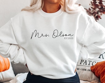 mrs sweatshirt, custom bridal gift, personalized gift for bride, wedding gift, honeymoon pajamas, bride to be gift, bride tshirt, future mrs