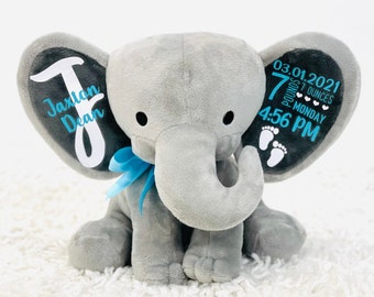 baby boy birth announcement keepsake- new baby gift - baby keepsake - birth stat elephant - baby gift - personalized elephant - baby shower