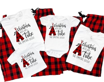 Christmas With The Tribe, Custom Family Shirts, Christmas Gifts, Matching Family Tees, Family Photoshoot Shirts, Personalized Christmas Gift