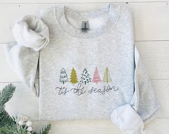 Christmas Embroidered Sweatshirt, Christmas Sweatshirt, Embroidered Christmas Sweatshirt, Christmas Tree Sweatshirt, Holiday sweatshirt