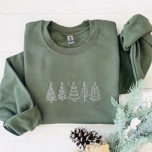 Christmas Tree Embroidered Sweatshirt, Christmas Sweatshirt, Embroidered Christmas Sweatshirt, Christmas Embroidery Sweatshirt,