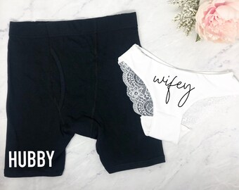 hubby wifey, gift for newly weds, bridal underwear, gift for bride and groom, mens underwear, personalized mens underwear, wedding gift