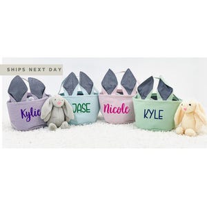 Personalized Seersucker Easter Basket, Egg Hunt Tote Bag