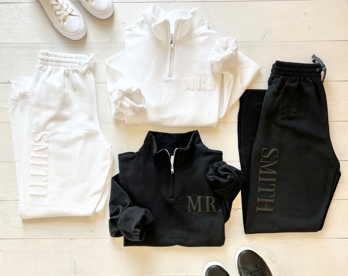 Bride and groom sweatsuit, Mr Mrs sweatshirt, Honeymoon Outfit