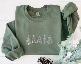 Christmas Tree Embroidered Sweatshirt, Christmas Sweatshirt, Embroidered Christmas Sweatshirt, Christmas Embroidery Sweatshirt,