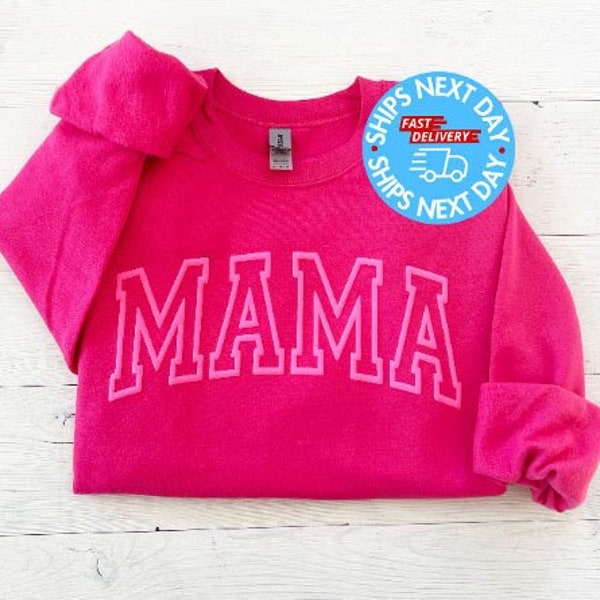 Neon Puff Pink Sweatshirt, Hot pink Mom, Mama Sweatshirt, Mothers Day Gift, Cool Mom, First Mothers Day Gift, Mom Life Shirt, New Mom Gift