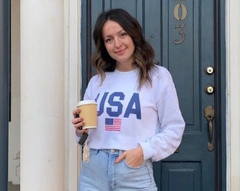 Women's American Patriotic 4th of July Military Sweatshirt, USA Independence Day Party Outfit