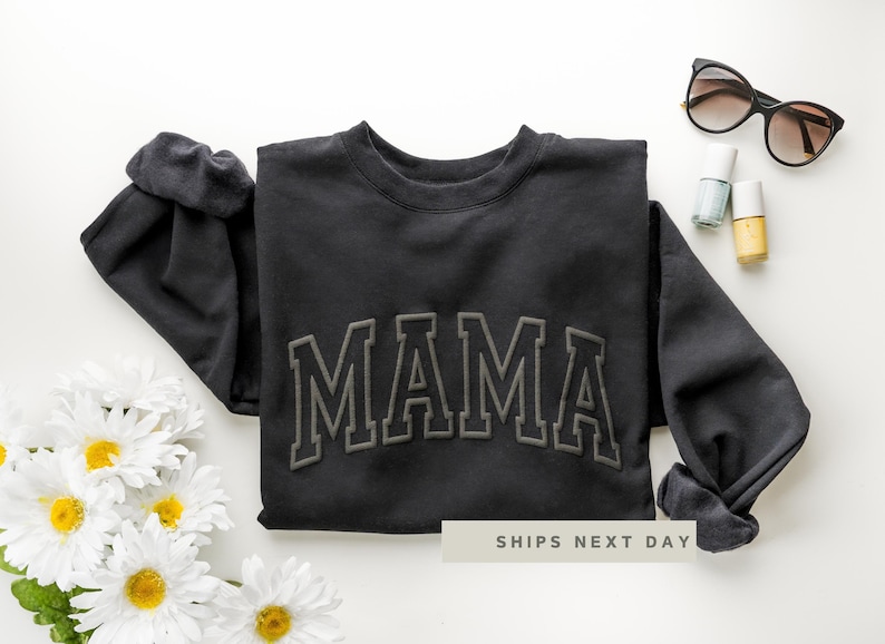 Black Embossed Mama Crewneck Sweatshirt