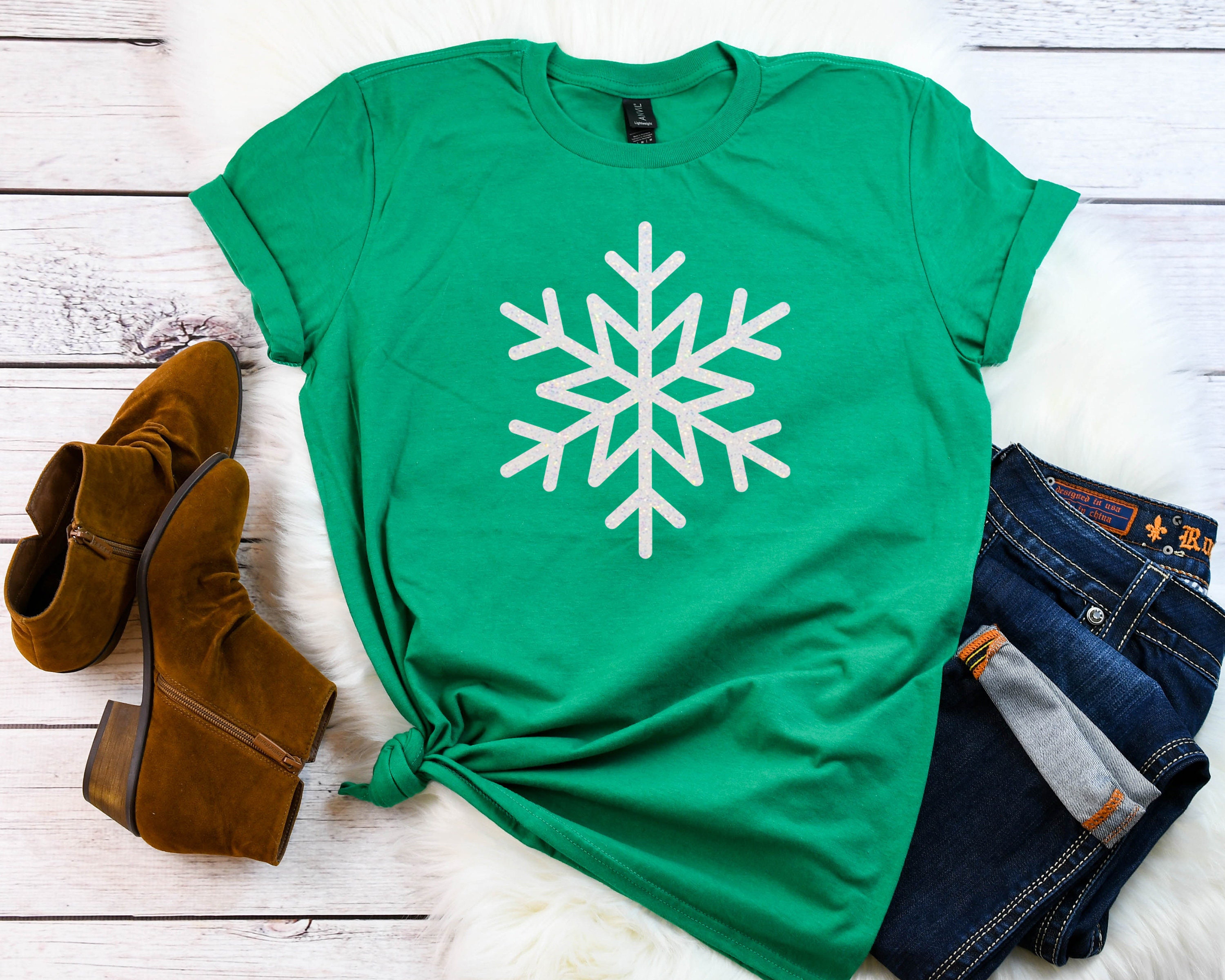Snowflake Shirt Glitter Christmas Shirtwomens Christmas - Etsy