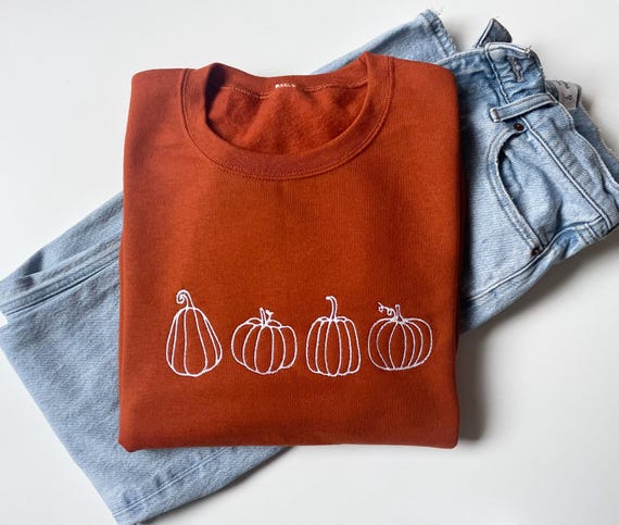 Embroidered Fall Sweatshirt, Pumpkin Crewneck, Halloween Sweater, Fall Sweater, Fall T-Shirt, Halloween Embroidered Crewneck