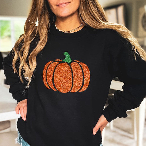Women's Halloween Sweatshirt, Glitter Pumpkin Tee, Fall Shirt, Halloween Shirt, Women's Halloween Shirt, Women's fall shirt