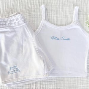 Mrs. Pajama Set, Mrs Tank & Joggers, Bridal Pjs, Bride Pajamas, Mrs. Set, Bridal Shower Outfit, Engagement Gift for Her, Embroidered