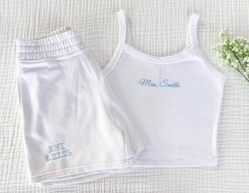 Mrs. Pajama Set, Mrs Tank & Joggers, Bridal Pjs, Bride Pajamas, Mrs. Set, Bridal Shower Outfit, Engagement Gift for Her, Embroidered