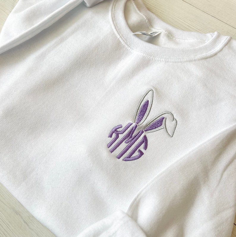 Embroidered Easter Monogram Sweatshirt, Bunny Ear Sweatshirt, Customized Easter Sweater, Embroidery Shirt, Personalize Shirt, Spring Colors image 4