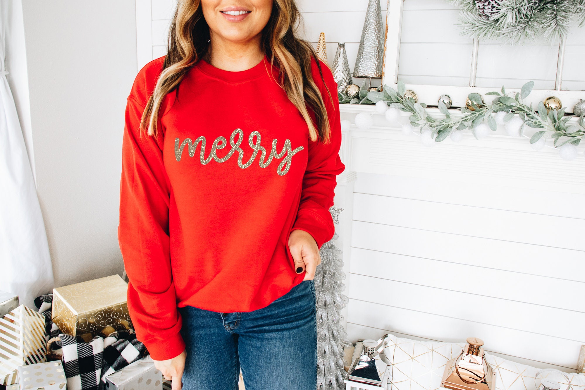 Merry shirt Christmas glitter shirt womens christmas shirt | Etsy