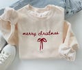 Embroidered Christmas Sweatshirt: Merry Christmas Bow Design