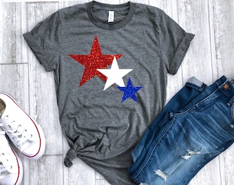 4th of July womens shirt, star glitter shirt, Glitter 4th of July shirt,  fourth shirt, patriotic shirt, 4th of July tee, fourth of July