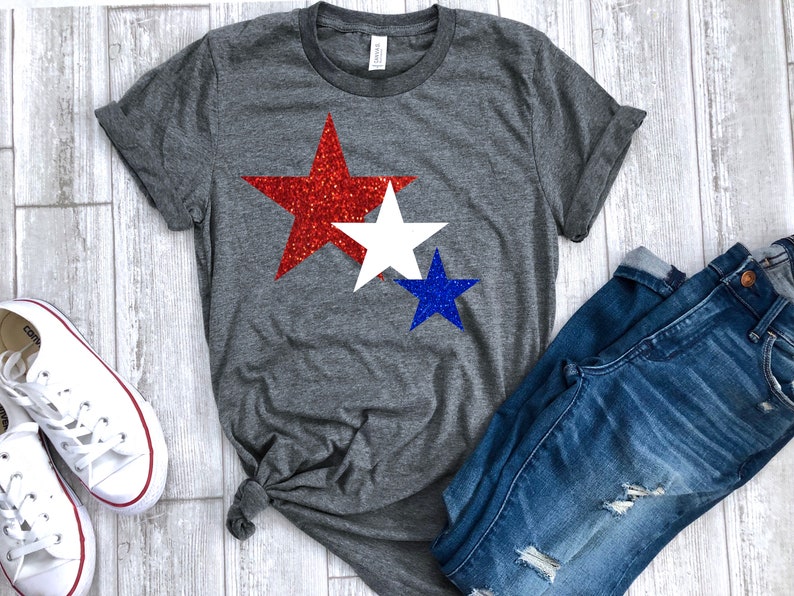 4th of July womens shirt, star glitter shirt, Glitter 4th of July shirt, fourth shirt, patriotic shirt, 4th of July tee, fourth of July image 1