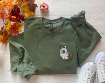 Halloween Embroidered Sweatshirt, Halloween Sweatshirt, Embroidered Halloween Sweatshirt, Ghost Sweatshirt, Womens Halloween Sweatshirt,