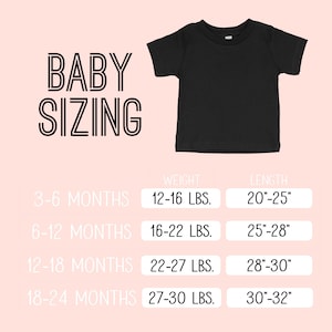 May include: A chart showing baby sizing for different ages. The chart shows the age in months, weight in pounds, and length in inches.