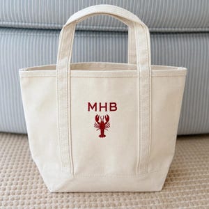 Personalized Mini Canvas Tote Bag, Monogrammed Lobster Design for Coastal Adventures