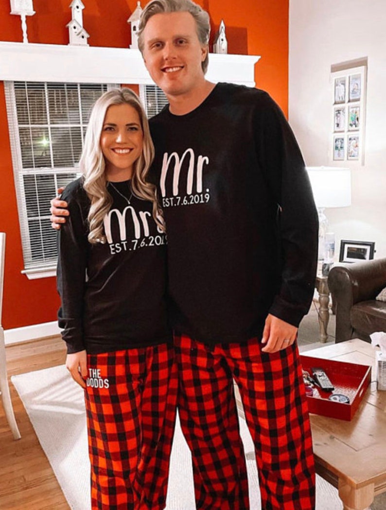 mr and mrs holiday pajamas, mr and mrs christmas pajamas, couple christmas pajamas, matching family christmas pajamas, matching pajamas image 3