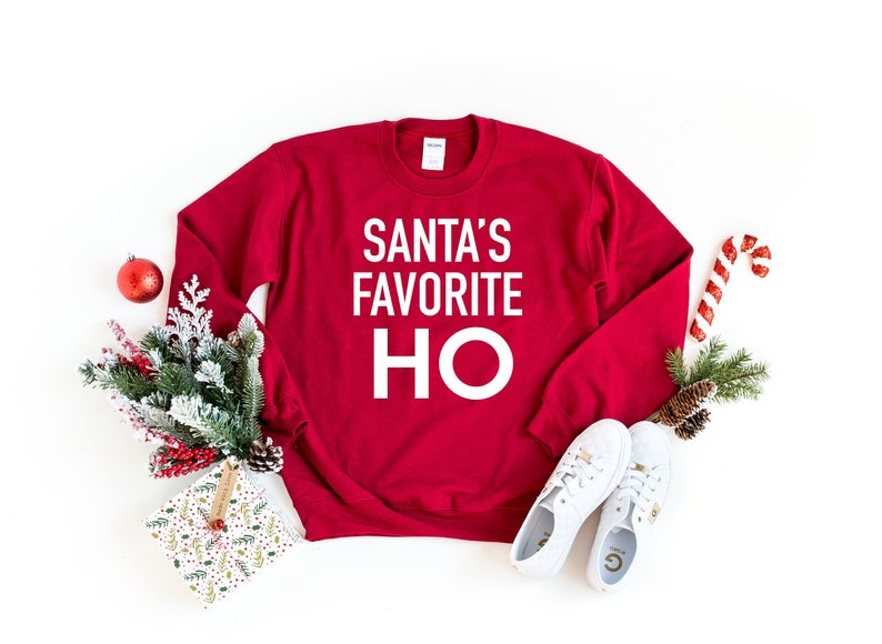 Funny Christmas sweater, Ugly christmas sweater, funny christmas shirt, Ugly sweater, Santa's favorite ho, Women's Christmas outfit image 1