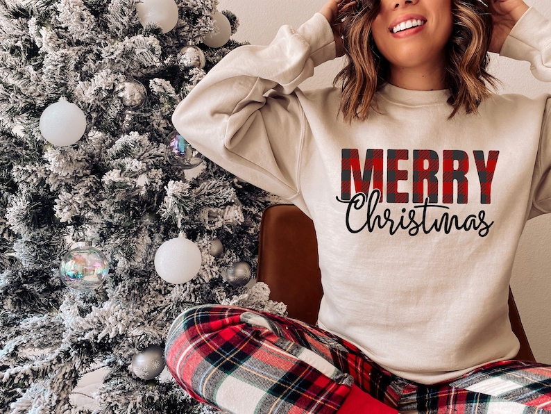 Womens Christmas Sweatshirt Christmas Outfit Buffalo Plaid Etsy