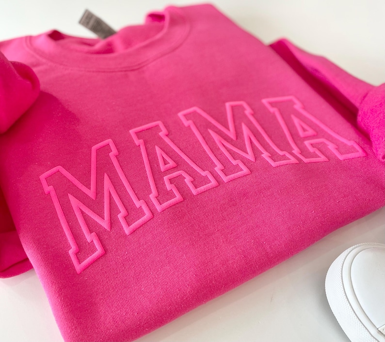 Neon Puff Pink Sweatshirt, Hot pink Mom, Mama Sweatshirt, Mothers Day Gift, Cool Mom, First Mothers Day Gift, Mom Life Shirt, New Mom Gift image 2